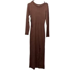 BeCool Maxi Rib Knit Sweater Dress with slit, Brown, Size Large